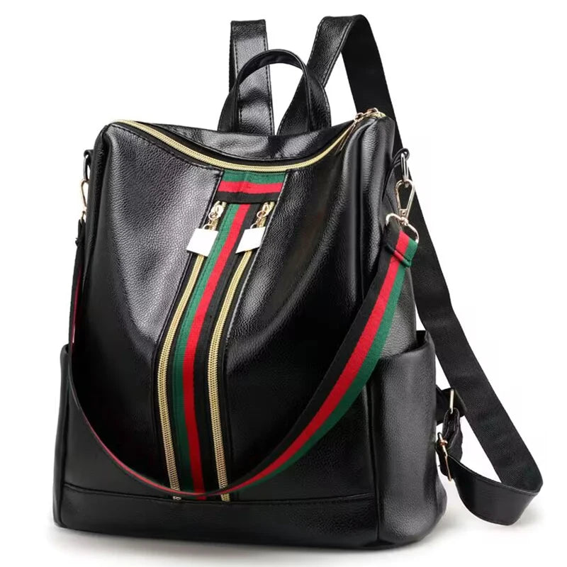 Chic Multi-way Backpack for Daily Travel Stylish Striped-detail Lightweight Versatile Spacious Casual Functional Fashion Bag