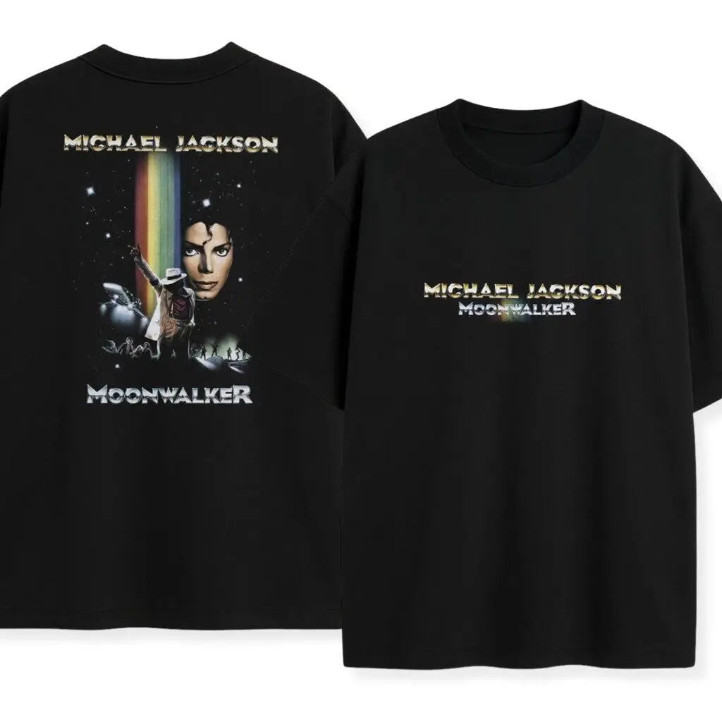 Portrait & Gold Signature Summer Rock Y2k Streetwear Michael Jackson T-Shirt Vintage Graphic Print Tee Casual Loose Top Unisex