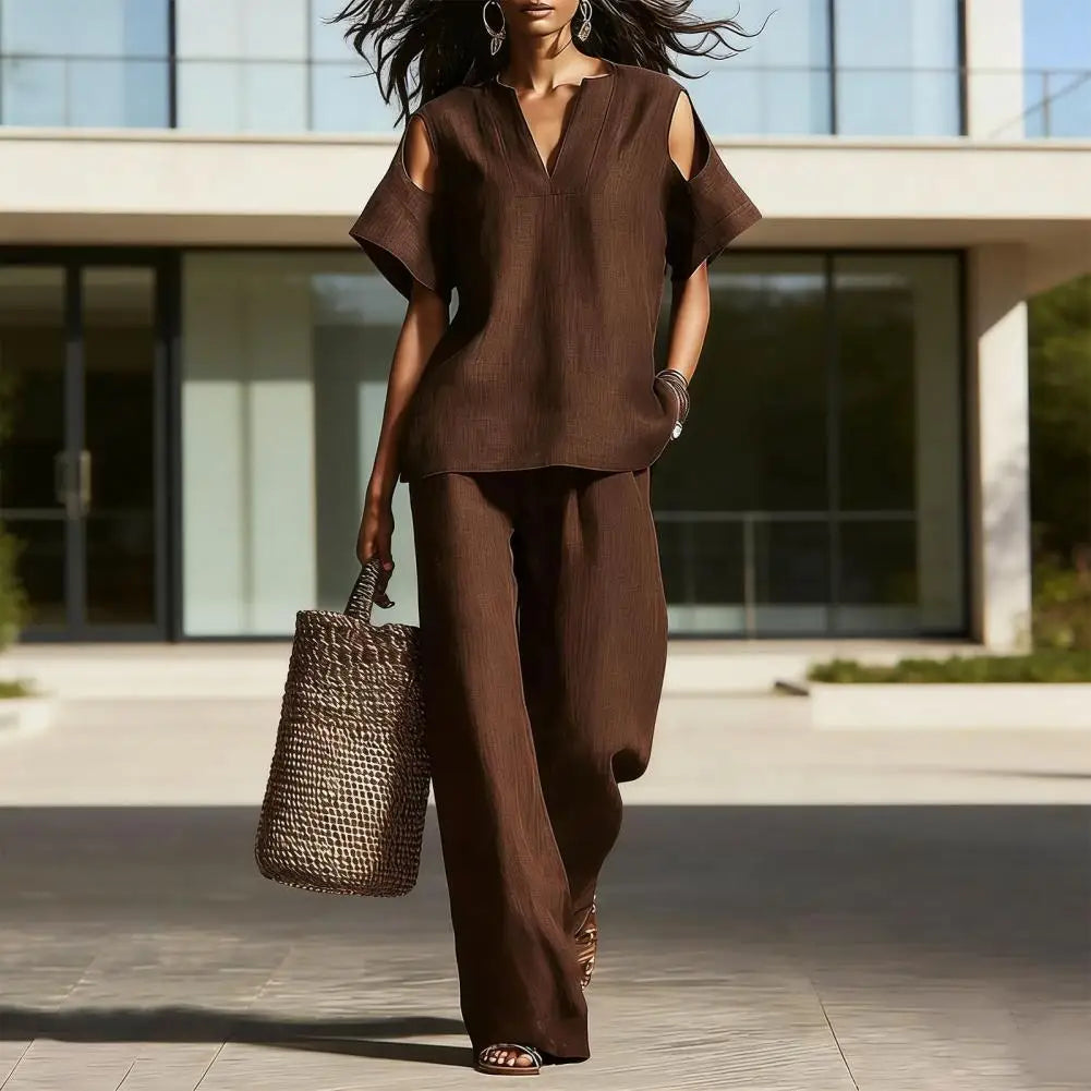 Women Two-piece Suit Summer Women's Set, Women's Short Sleeved Fashion Casual Pants Two-piece Set Versatile Women Clothing