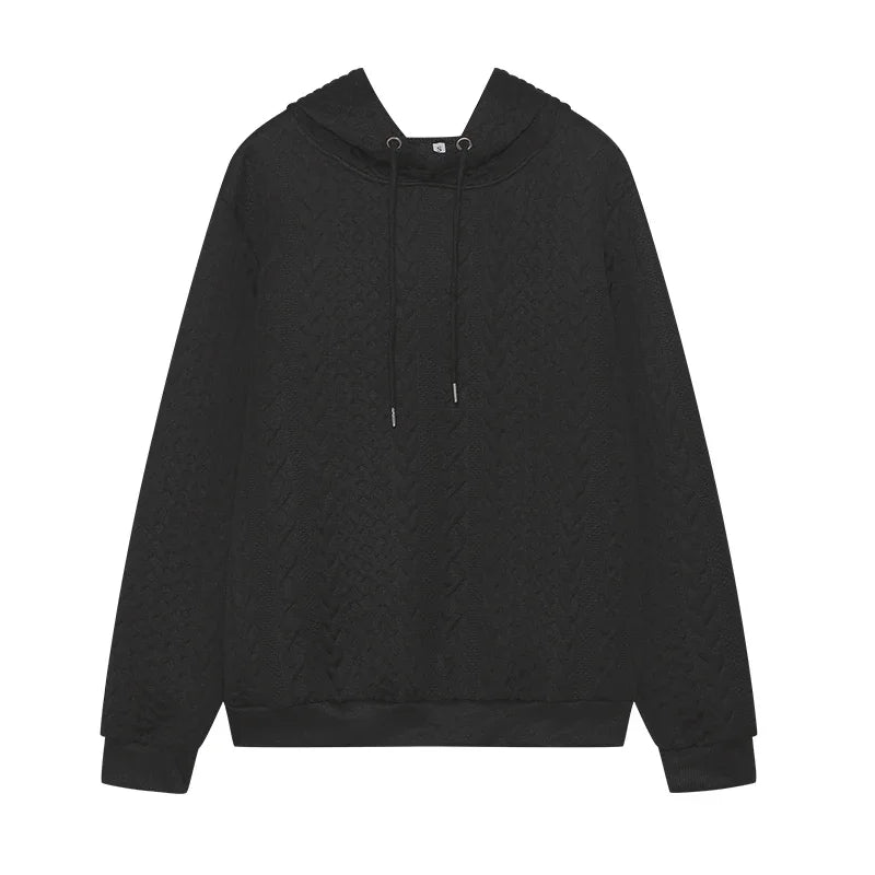 Women's 2026 Long-Sleeved Jacquard Hoodie Loose Sweater with Straps for Autumn Winter New Fashion Style