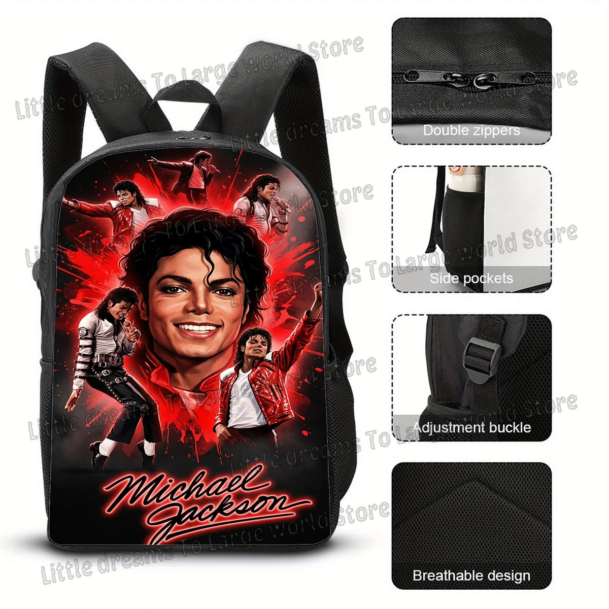 Michael Jackson Backpacks Student 3D Printing 16inch School Bags Boys Girls Outdoor Sports Rucksack Large Travel Knapsack Gift