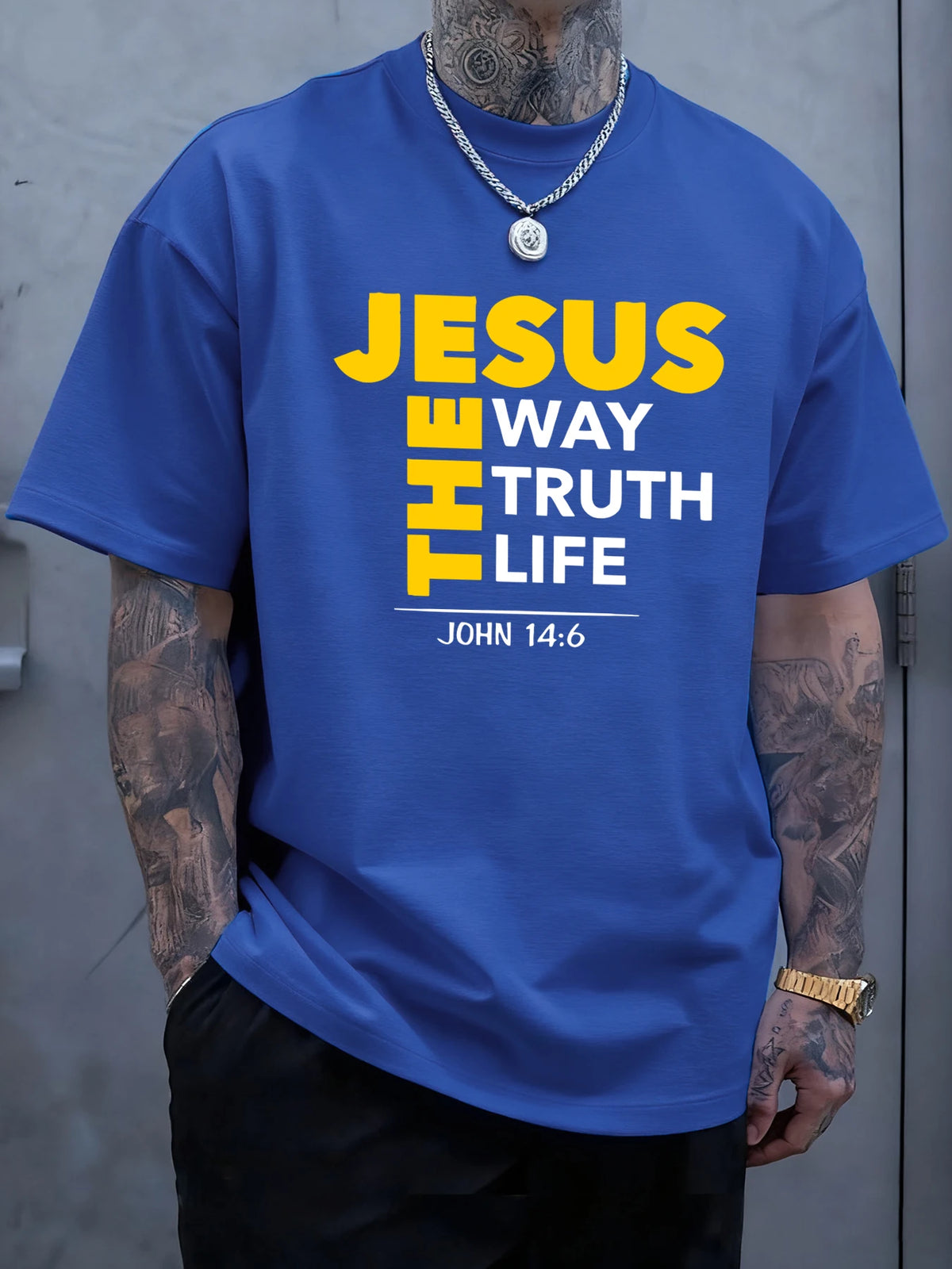 Jesus The Way Truth Life Prints T-Shirt Mens Cotton Hip Hop T Shirts All-Match Fashion Clothing Oversized Summer Sportswear