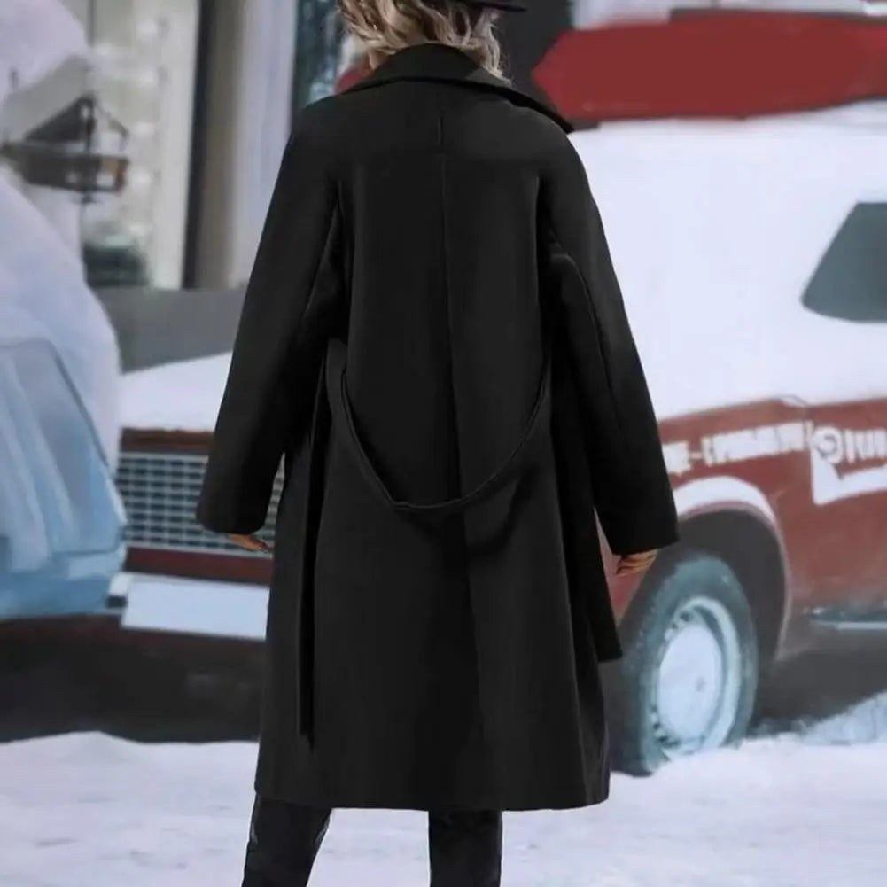 Women Casual Coat Women Windbreaker Coat Elegant Women's Wool Trench Coat with Belt Double Breasted Overcoat for Fall Winter