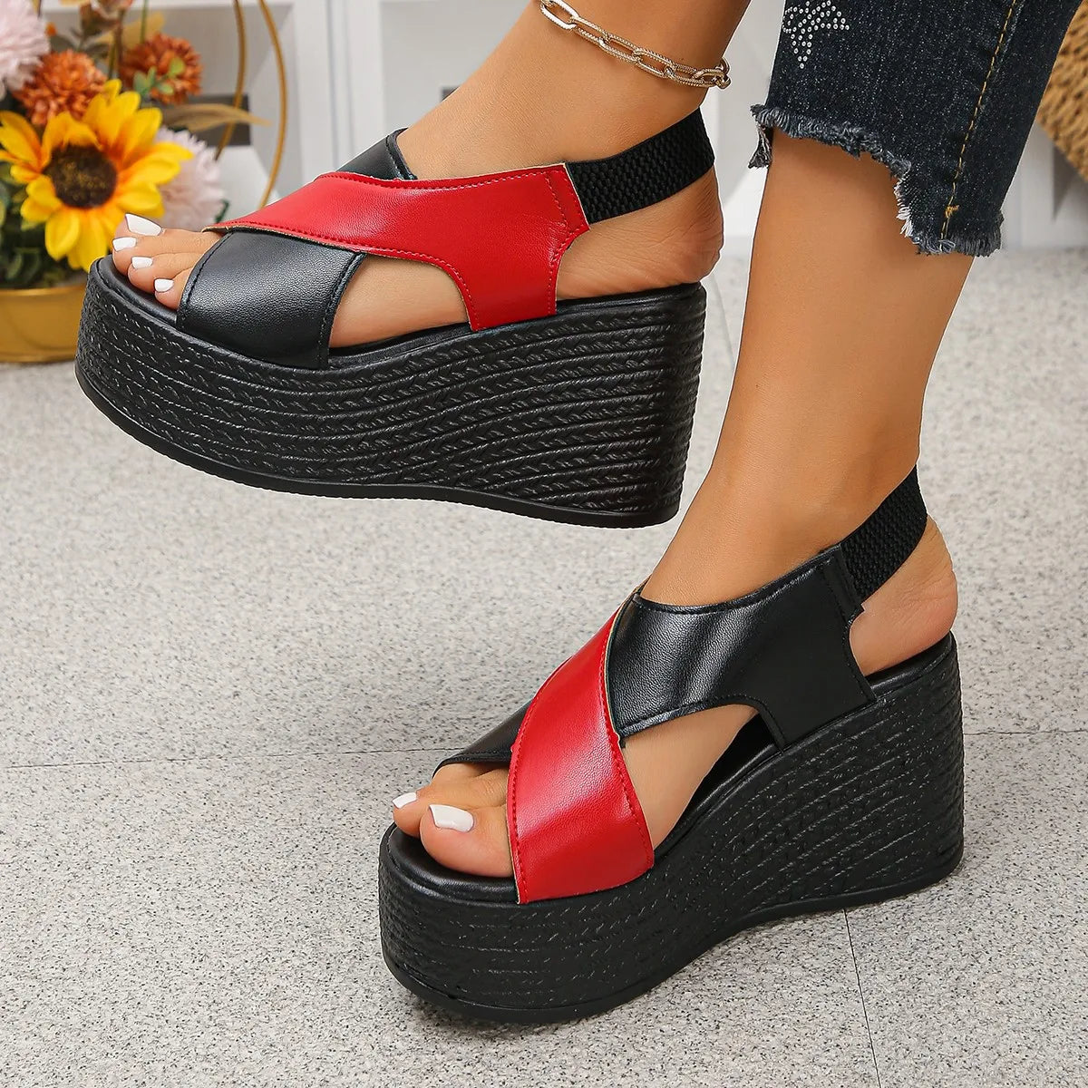 2026 Summer Women Shoes Sandals Leather Strap Roman Shoes Fashion Outdoor Thick Sole Non-slip High Heels Platforms Sandals