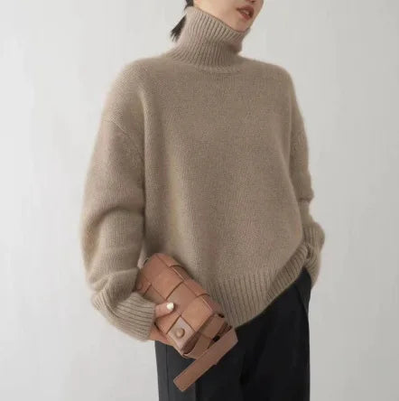 Autumn Winter Thick Loose Knitwear Sweater Tops Casual Turn Down Collar Long Lantern Sleeve Knitted Pullover Coats PYXA-dh70