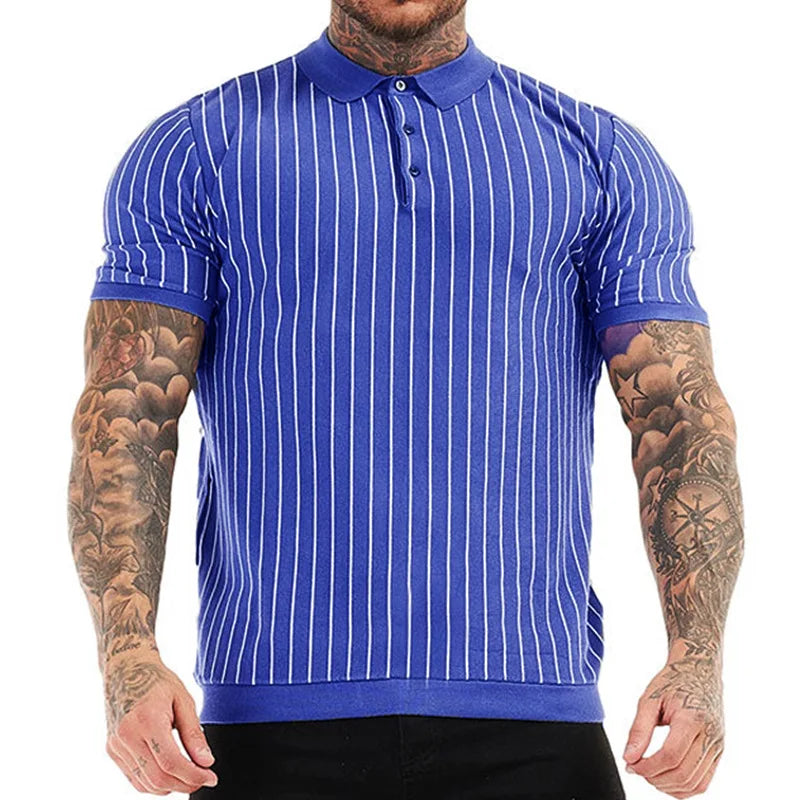 New European And American Style Jacquard Knit T-shirt Fashion Lapel Short-sleeved Business POLO Shirt In Multiple Colors