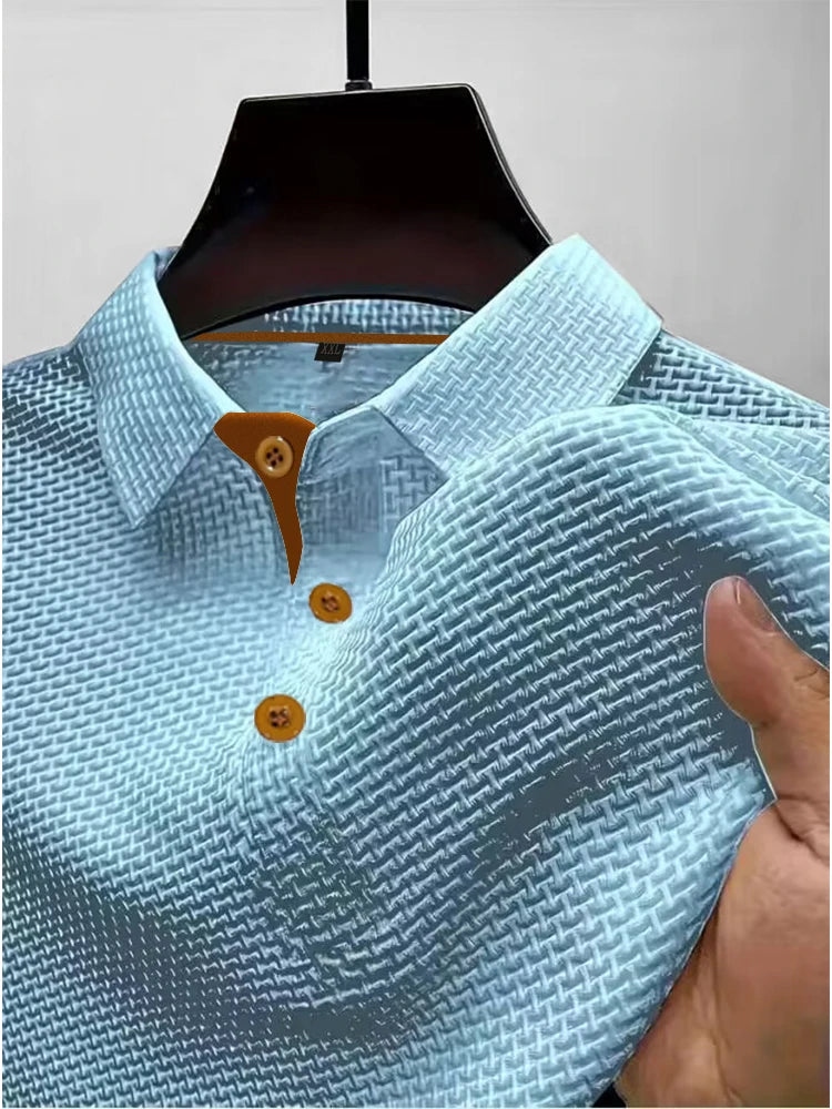Summer ice silk lapel men's short-sleeved T-shirt men's clothing top