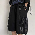 Casual Loose Cargo Shorts Women Harajuku Hip Hop Punk Large Pocket Wide Leg Shorts Fashion Chain High Waist Joggers Short Pants