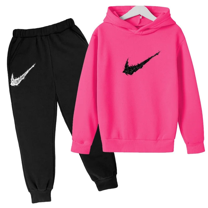 New Children's Sports Hooded Sweatshirt - Brand's Trendy Casual Hooded Top and Pants Set Suitable for Boys and Girls Aged 3 To13