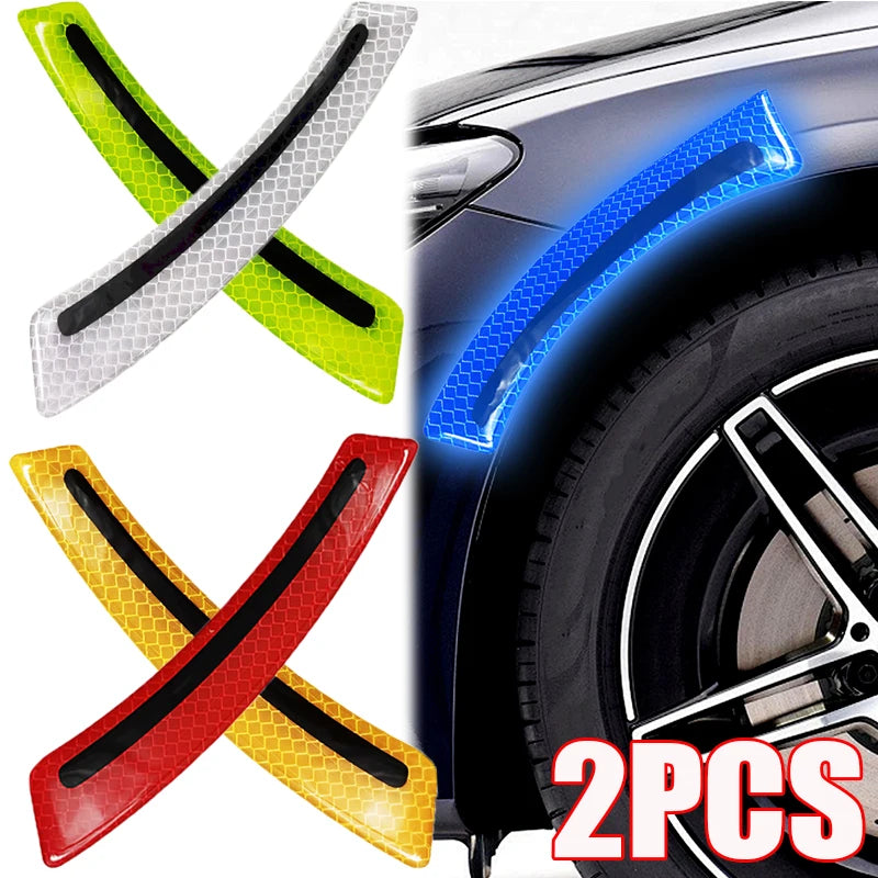 2pcs Car Reflective Decorative Stickers Anti-collision Strip Wheelbrow Protection Sticker Night Driving Safety Warning Stickers