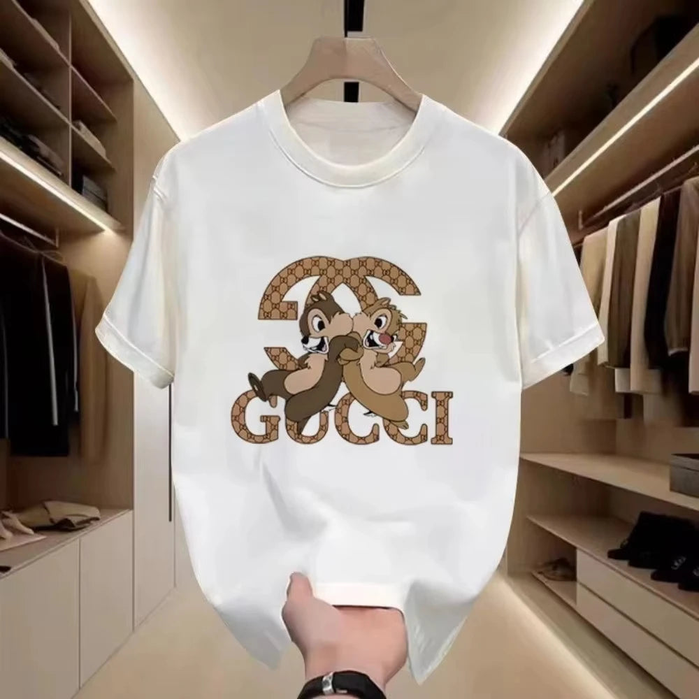 2026 High Quality Pure Cotton 2025 Trend Crew Neck T-shirt Short Sleeve Summer New Versatile Luxury Printed Casual Top Ins